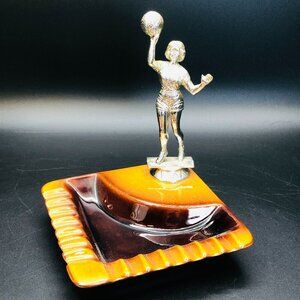 60s Beauce Ceramic Lady Basketball Athlete Trophy Ashtray - RARE - She Shed Room